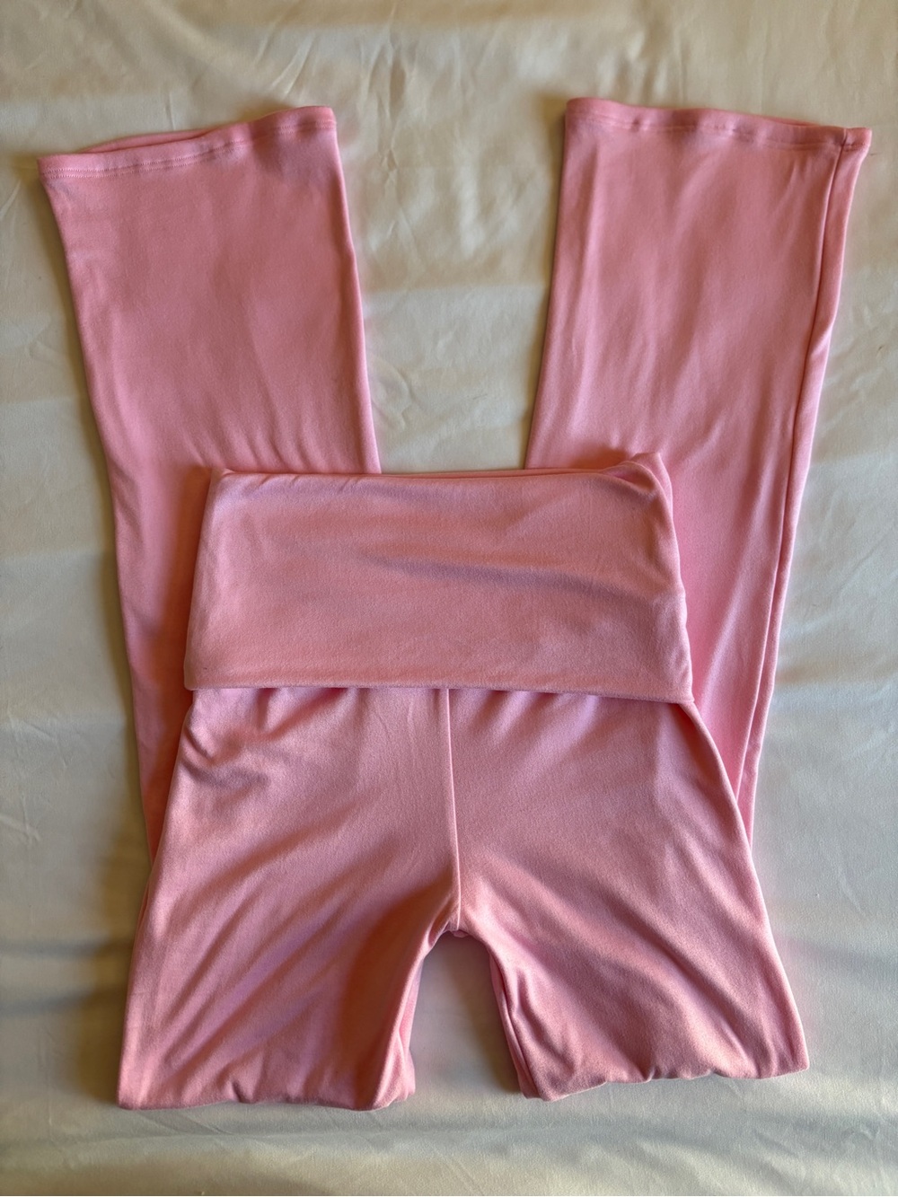 Jova Pink Fold-Over Waist Buttery Soft Flare Leggings Casual Everyday Loungewear